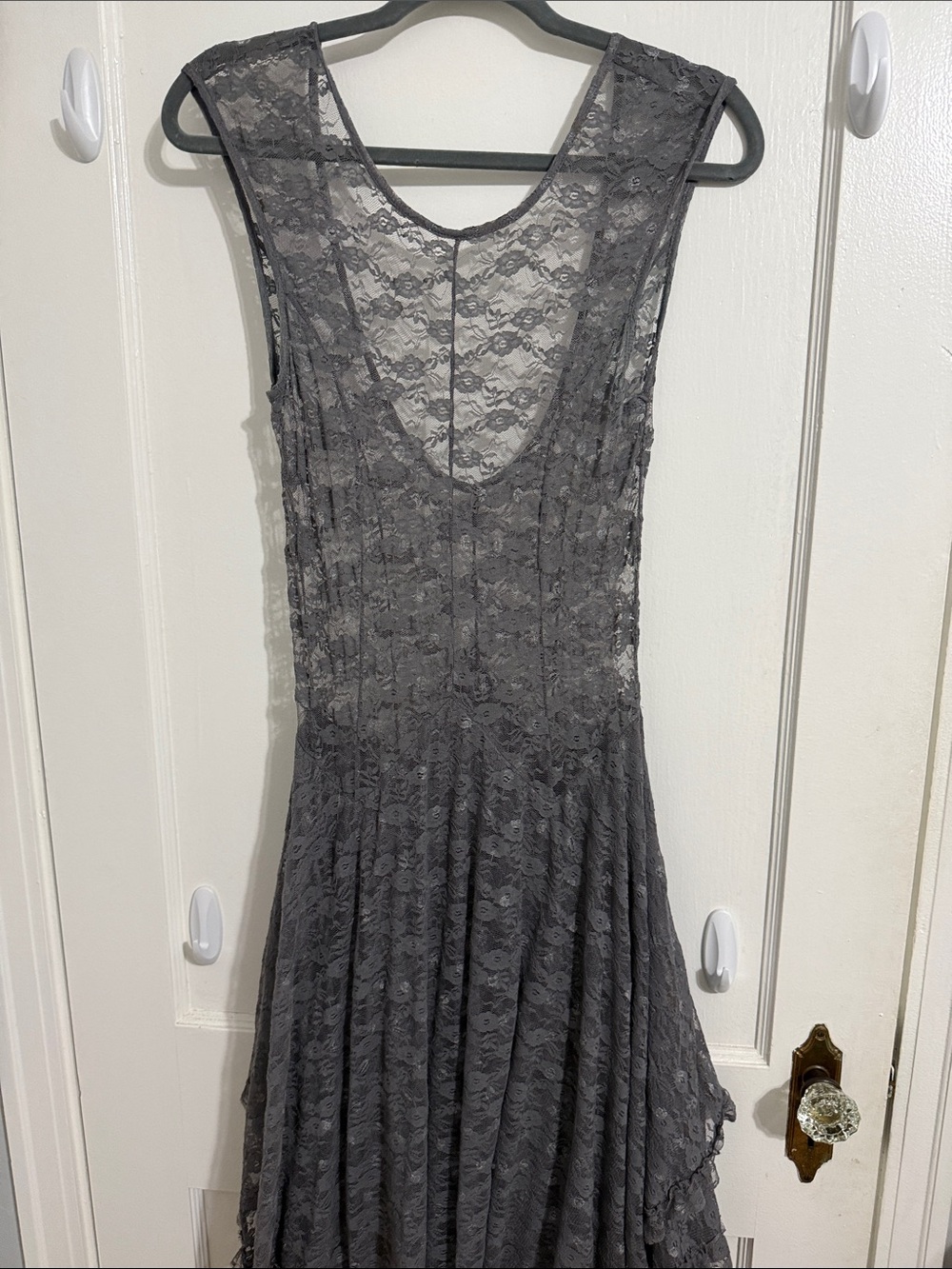 Women's Sleeveless Gray Lace High-Low Dress - Picture 8 of 8